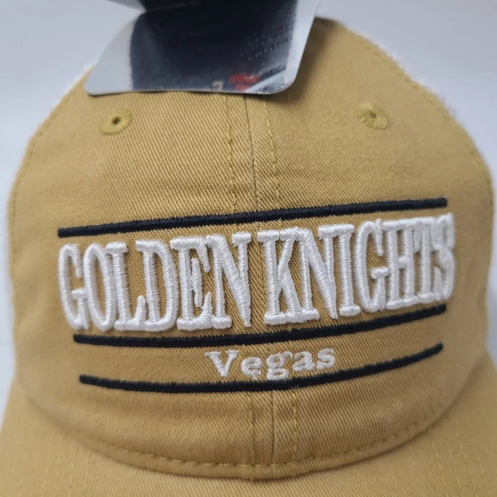 Vegas Golden Knights Hat Snapback Trucker Mesh Fanatics Gold White NHL Split Bar